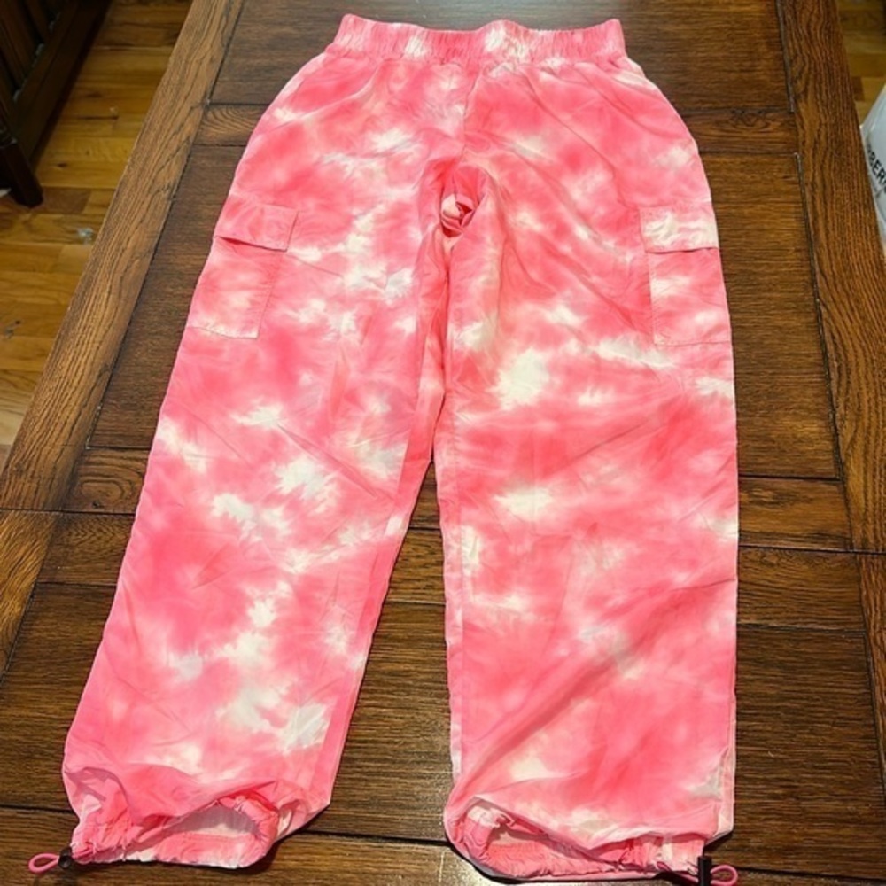 Forever 21 pink tie-dye cargo, parachute, pants, joggers, size S